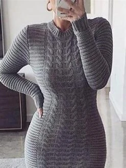 Women's Sweater Dress Winter Dress Jumper Dress Long Dress Maxi Dress Split Outdoor Street Daily Fashion Sexy Stand Collar Long Sleeve 2023 Slim Beige Gray Color S M L XL XXL Size -HANA Luxury Wear Shop bdnxtl1695036468937