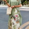 Women's Two Piece Dress Set Casual Dress Print Dress Outdoor Daily Fashion Streetwear Button Print Midi Dress Crew Neck Short Sleeve Floral Loose Fit Green Summer Spring S M L XL XXL -HANA Luxury Wear Shop bexuhm1684152270153