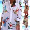 Women's Shirt Dress Cover Up Beach Wear Mini Dress Pocket Print Fashion Casual Floral Turndown 3/4 Length Sleeve Loose Fit Outdoor Daily White Yellow 2023 Summer Spring S M L XL -HANA Luxury Wear Shop bfahbf1677225152349