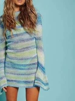 Women‘s Sweater Dress Winter Dress Open Back Knitted Striped Stylish Sexy Soft Long Sleeve Sweater Cardigans Crew Neck Spring Summer Light Blue -HANA Luxury Wear Shop bfpyhj1643015415436