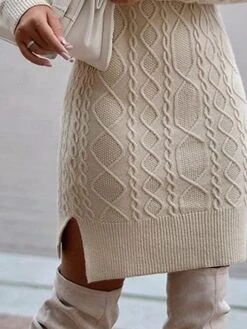 Women‘s Sweater Dress Winter Dress Casual Dress Midi Dress Beige Long Sleeve Pure Color Knit Print Winter Fall Turtleneck Casual Fall Dress 2023 S M L XL XXL -HANA Luxury Wear Shop bjhbub1660559755040