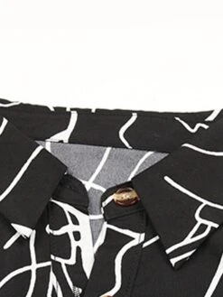 Women's Shirt Dress Casual Dress Mini Dress Outdoor Daily Date Polyester Fashion Modern Shirt Collar Lace Up Button Long Sleeve Fall Winter 2023 Regular Fit Black Geometric S M L XL -HANA Luxury Wear Shop bjimvl1695367375265