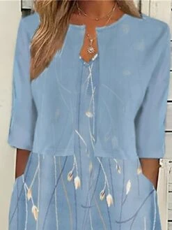 Women's Two Piece Dress Set Casual Dress Print Dress Outdoor Daily Fashion Elegant Pocket Print Midi Dress Crew Neck Half Sleeve Floral Regular Fit Pink Blue Sky Blue Summer Spring S M L XL XXL -HANA Luxury Wear Shop bjnvyf1680599824837