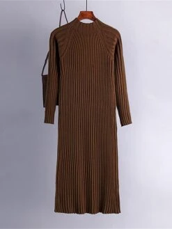 Women's Sweater Dress Jumper Dress Winter Dress Midi Dress Warm Plain Outdoor Daily Vacation Going Out Turtleneck Long Sleeve 2023 Loose Fit Black Brown Khaki One Size -HANA Luxury Wear Shop bkdasn1697711603934