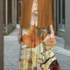 Women's Two Piece Dress Set Casual Dress Swing Dress Outdoor Office Fashion Streetwear Print Midi Dress Crew Neck 3/4 Length Sleeve Leaf Regular Fit Navy Blue Brown Khaki Fall Winter S M L XL XXL -HANA Luxury Wear Shop blgoyf1697524426267