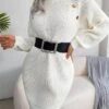 Women's Sweater Dress Winter Dress Jumper Dress Mini Dress Button Outdoor Street Daily Fashion Streetwear Turtleneck Long Sleeve 2023 Loose Fit White Pink Army Green Color S M L Size -HANA Luxury Wear Shop blniln1694154084382
