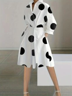 Women's Shirt Dress Casual Dress Swing Dress Midi Dress Outdoor Daily Vacation Polyester Fashion Casual Shirt Collar Button Pocket Long Sleeve Spring Fall Winter 2023 Loose Fit Black White Yellow -HANA Luxury Wear Shop bmgzss1695027661374