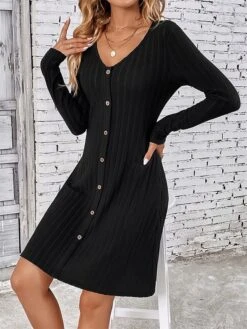 Women's Sweater Dress Winter Dress Jumper Dress Mini Dress Button Outdoor Daily Going Out Fashion Modern V Neck Long Sleeve 2023 Regular Fit Black Light Green Fuchsia Color S M L XL XXL Size -HANA Luxury Wear Shop boekol1691410403726