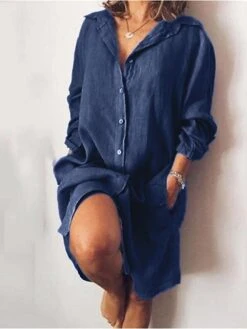 Women's Shirt Dress Casual Dress Shift Dress Midi Dress Outdoor Winter Dress Office Polyester Basic Casual Shirt Collar Button Pocket Long Sleeve Summer Spring Fall 2023 Loose Fit Black White Yellow