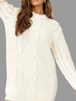 Women's Sweater Dress Jumper Dress Casual Dress Mini Dress Warm Pure Color Outdoor Casual Daily Going Out Crew Neck Long Sleeve 2023 Loose Fit White S M L -HANA Luxury Wear Shop bscxik1695643792844