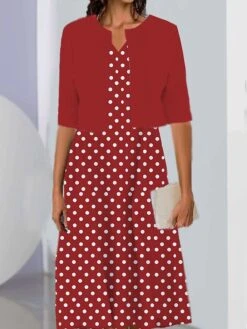 Women's Two Piece Dress Set Casual Dress Print Dress Outdoor Daily Fashion Elegant Print Midi Dress V Neck Half Sleeve Polka Dot Regular Fit Black Pink Wine Summer Spring S M L XL XXL -HANA Luxury Wear Shop bssvym1689736215308