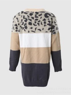 Women's Sweater Dress Winter Dress Jumper Dress Mini Dress Fashion Leopard Outdoor Street Daily Vacation V Neck Long Sleeve Print 2023 Loose Fit Khaki S M L XL -HANA Luxury Wear Shop btgsvx1693906961369