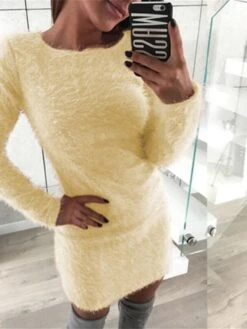 Women‘s Sweater Dress Winter Dress Mini Dress Light Blue Black Red Long Sleeve Pure Color Modern Style Fall Winter Autumn Crew Neck Sexy Winter Dress Fall Dress 2022 S M L XL 2XL 3XL -HANA Luxury Wear Shop btsqul1629801824101