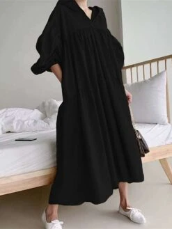 Women's Casual Dress Cotton Linen Dress Swing Dress Maxi Long Dress Linen / Cotton Blend Fashion Basic Outdoor Daily Vacation Hooded Ruched Pocket Long Sleeve Fall Winter Autumn 2023 Loose Fit Black -HANA Luxury Wear Shop bufcmw1693553163877