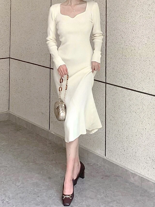 Women's Sweater Dress Jumper Dress Casual Dress Midi Dress Fashion Pure Color Outdoor Daily Vacation Going Out V Neck Long Sleeve Patchwork 2023 Regular Fit Black Pink Blue S M 6 Women's Sweater Dress Jumper Dress Casual Dress Midi Dress Fashion Pure Color Outdoor Daily Vacation Going Out V Neck Long Sleeve Patchwork 2023 Regular Fit Black Pink Blue S M - Image 4