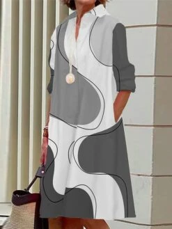 Women's Shirt Dress Casual Dress Midi Dress Outdoor Office Daily Polyester Fashion Modern Shirt Collar Button Pocket Long Sleeve Summer Spring Fall 2023 Loose Fit Black White Yellow Ombre S M L XL 2XL -HANA Luxury Wear Shop bvpvuy1690436524458