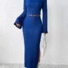 Women's Two Piece Dress Set Skirt Set Swing Dress Home Christmas Punk Work Lace Up Patchwork Long Dress Maxi Dress Crew Neck Long Sleeve Color Block Rainbow Slim Blue Fall Winter S M L XL -HANA Luxury Wear Shop bwfmor1697524997685