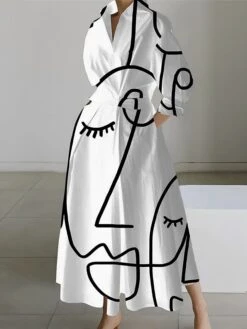 Women's Shirt Dress Casual Dress Swing Dress Maxi Long Dress Outdoor Office Daily Polyester Fashion Modern Shirt Collar Button Pocket Long Sleeve Spring Fall Winter 2023 Loose Fit Black White Purple -HANA Luxury Wear Shop bwiamh1691723269467