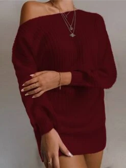 Women‘s Sweater Dress Winter Dress Black Wine Khaki White Long Sleeve Backless Winter Fall Off Shoulder Hot Casual Fit S M L XL Cotton -HANA Luxury Wear Shop bwnszl1610095930920