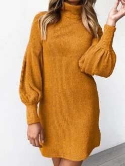 Women's Sweater Dress Jumper Dress Casual Dress Mini Dress Warm Plain Outdoor Casual Daily Holiday Turtleneck Long Sleeve 2023 Regular Fit Black Yellow Pink S M L XL XXL 3XL -HANA Luxury Wear Shop bypjpg1694426951962