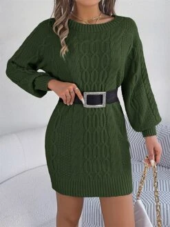Women's Sweater Dress Jumper Dress Casual Dress Mini Dress Fashion Pure Color Outdoor Holiday Vacation Going Out V Neck Long Sleeve 2023 Loose Fit Green Khaki Gray S M L -HANA Luxury Wear Shop bzsduy1696991834012