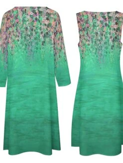 Women's Dress Set Two Piece Dress Long Dress Maxi Dress Blue Green Long Sleeve Color Block Print Summer Spring Crew Neck Vacation Winter Dress Fall Dress Loose Fit 2023 S M L XL XXL 3XL 4XL 5XL -HANA Luxury Wear Shop cavrdw1663758528810