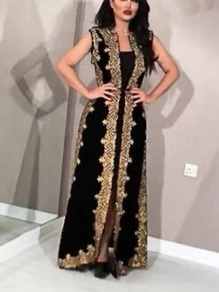 Women's Dress Set Two Piece Dress Kaftan Dress Long Dress Maxi Dress Black Sleeveless Print Embroidered Summer Spring Crew Neck Romantic 2023 S M L XL XXL