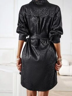 Women's Shirt Dress Midi Dress Outdoor Date Vacation Satin Fashion Elegant Shirt Collar Lace Up Button Long Sleeve Spring Fall Winter 2023 Loose Fit Black Wine Brown Pure Color S M L XL -HANA Luxury Wear Shop ceyggt1692856948870