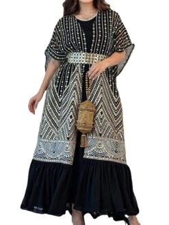 Women's Two Piece Dress Set Party Dress Sheath Dress Party Cocktail Party Fashion Party Lace Up Ruched Long Dress Maxi Dress Crew Neck Short Sleeve Print Loose Fit Black White Green Fall Winter S M L -HANA Luxury Wear Shop cgijye1696691499364