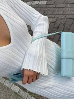 Women's Sweater Dress Winter Dress Jumper Dress Long Dress Maxi Dress Pleated Ribbed Daily Date Going Out Fashion Basic V Neck Long Sleeve 2023 Regular Fit Black White Apricot Color S M L Size -HANA Luxury Wear Shop chnpry1692172895299