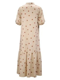Women's Shirt Dress Casual Dress Swing Dress Midi Dress Outdoor Daily Vacation Polyester Fashion Basic Stand Collar Ruffle Button Half Sleeve Summer Spring Fall 2023 Regular Fit White Khaki Polka Dot -HANA Luxury Wear Shop chrbws1689583797863