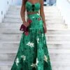 Women's Dress Set Two Piece Dress Skirt Set Long Dress Maxi Dress Yellow Green Sleeveless Floral Backless Summer Spring Spaghetti Strap Vacation 2023 S M L XL XXL 3XL