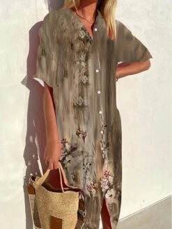 Women's Shirt Dress Mini Dress Office Daily Date Polyester Modern Casual Shirt Collar Button Print Half Sleeve Summer Spring Fall 2023 Loose Fit Red Purple Green Graphic S M L XL 2XL -HANA Luxury Wear Shop cjopkv1693991252965