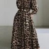 Women's Shirt Dress Swing Dress Maxi Long Dress Outdoor Winter Dress Daily Polyester Modern Formal Shirt Collar Ruched Pocket Long Sleeve Summer Spring Fall 2023 Regular Fit Brown Khaki Gray Leopard