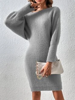 Women's Sweater Dress Winter Dress Jumper Dress Midi Dress Patchwork Street Daily Date Fashion Streetwear Crew Neck Long Sleeve 2023 Slim Black White Khaki Color S M L XL Size -HANA Luxury Wear Shop ckcoyp1692095366923
