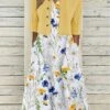 Women's Two Piece Dress Set Casual Dress Print Dress Outdoor Daily Fashion Modern Button Pocket Midi Dress V Neck Half Sleeve Floral Regular Fit Yellow Summer Spring S M L XL XXL