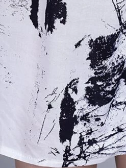 Women's Two Piece Dress Set Casual Dress Cotton Linen Dress Daily Holiday Fashion Streetwear Pocket Drawstring Midi Dress Crew Neck Long Sleeve Painting Print Loose Fit Black Dark Blue Fall Winter M -HANA Luxury Wear Shop cmndnn1694068679380