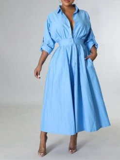 Women's Shirt Dress Casual Dress Swing Dress Maxi Long Dress Outdoor Daily Vacation Cotton And Linen Fashion Casual Shirt Collar Button Rolled Cuff Long Sleeve Spring Fall Winter 2023 Slim Black -HANA Luxury Wear Shop cmvawe1695027668261