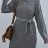 Women's Sweater Dress Jumper Dress Casual Dress Mini Dress Warm Pure Color Outdoor Casual Daily Going Out Crew Neck Long Sleeve Lace Up 2023 Loose Fit Wine Dark Gray Beige S M L -HANA Luxury Wear Shop cnemhz1695106681739