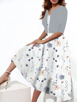 Women's Two Piece Dress Set Casual Dress Tank Dress Outdoor Daily Fashion Streetwear Pocket Print Midi Dress V Neck 3/4 Length Sleeve Floral Regular Fit Blue Purple Brown Summer Spring S M L XL XXL -HANA Luxury Wear Shop cnkxwv1690547360174