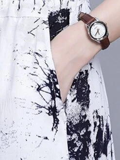 Women's Two Piece Dress Set Casual Dress Cotton Linen Dress Daily Holiday Fashion Streetwear Pocket Drawstring Midi Dress Crew Neck Long Sleeve Painting Print Loose Fit Black Dark Blue Fall Winter M -HANA Luxury Wear Shop cocinh1694068678985