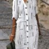 Women's Shirt Dress Casual Dress Shift Dress Midi Dress Outdoor Daily Vacation Polyester Fashion Basic Shirt Collar Button Print Half Sleeve Summer Spring Fall 2023 Loose Fit White Geometric S M L XL -HANA Luxury Wear Shop coqvgy1688008620968