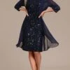 Women's Two Piece Dress Set Lace Dress Daily Vacation Fashion Mature Mesh Sequin Midi Dress Crew Neck Long Sleeve Plain Regular Fit Navy Blue Spring Fall S M L XL XXL -HANA Luxury Wear Shop cplpmi1695638325818