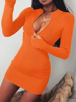 Women's Sweater Dress Winter Dress Jumper Dress Mini Dress Zipper Daily Date Going Out Active Fashion V Neck Long Sleeve 2023 Regular Fit Black White Purple Color S M L XL XXL Size -HANA Luxury Wear Shop cpvbfy1692849297660