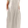 Women's Casual Dress Cotton Linen Dress Shift Dress Maxi Long Dress Cotton Blend Basic Casual Outdoor Daily Vacation Crew Neck Pocket Short Sleeve Summer Spring 2023 Loose Fit Black White Yellow Plain -HANA Luxury Wear Shop cqiyvb1673606392495