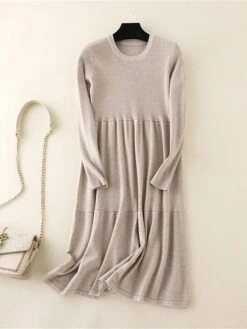 Women's Sweater Dress Jumper Dress Casual Dress Midi Dress Active Plain Outdoor Casual Holiday Vacation Crew Neck Long Sleeve Ruched 2023 Loose Fit Black Red Blue One Size -HANA Luxury Wear Shop cqpyiv1697537714574