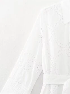 Women's Shirt Dress Casual Dress Midi Dress Outdoor Daily Vacation Cotton Fashion Modern Shirt Collar Lace Up Button Long Sleeve Fall Winter 2023 Regular Fit White Pure Color XS S M L -HANA Luxury Wear Shop crytse1695644909929