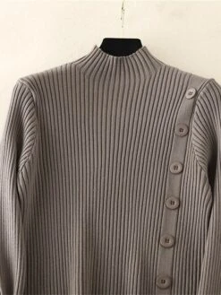 Women's Sweater Dress Jumper Dress Winter Dress Mini Dress Warm Plain Outdoor Daily Vacation Going Out Turtleneck Long Sleeve Button 2023 Slim Black Brown Khaki One Size -HANA Luxury Wear Shop ctvjus1697767800256