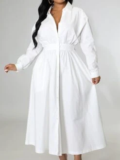 Women's Casual Dress Swing Dress Long Dress Maxi Dress Blue Yellow Orange Long Sleeve Pure Color Pocket Winter Fall Autumn Shirt Collar Winter Dress Weekend Fall Dress Loose Fit 2023 S M L XL XXL -HANA Luxury Wear Shop cugtqa1653990827907