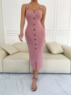 Women's Sweater Dress Winter Dress Jumper Dress Midi Dress Button Split Outdoor Daily Date Fashion Modern Strap Sleeveless 2023 Regular Fit Black Pink Red Color S M L XL XXL Size -HANA Luxury Wear Shop cupsjw1690284958772